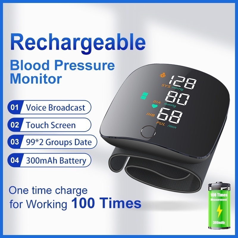 One-Touch Digital Wrist Type Rechargeable Blood Pressure Machine Rechargeable