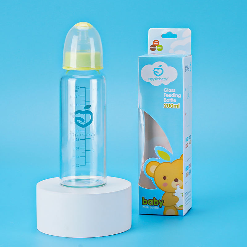 Apple Bear Glass Feeding Bottle – 200ml BPA-Free Baby Bottle