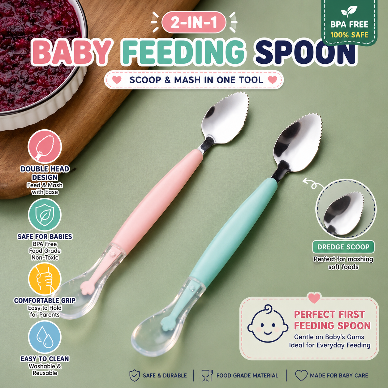 Safe Baby Feeding Spoon – BPA-Free Weaning Spoon for Babies & Toddlers